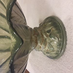 Mikasa rare vintage palm leaf design compote on pedestal 13"Wx12"Dx7"H.. green